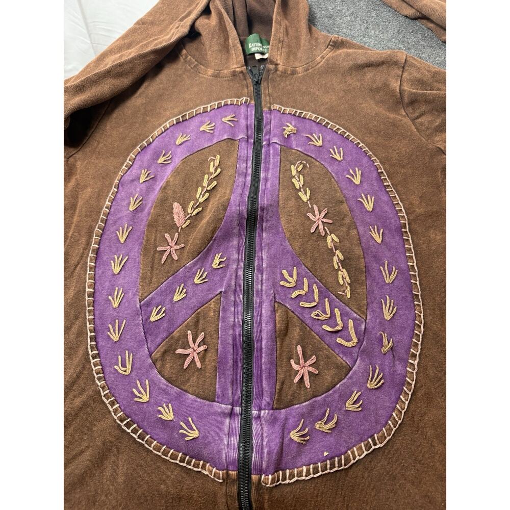 Kathmandu Imports Boho Hoodie Zip Up Peace Sign Embroidered Nepal Unisex - Picture 2 of 6
